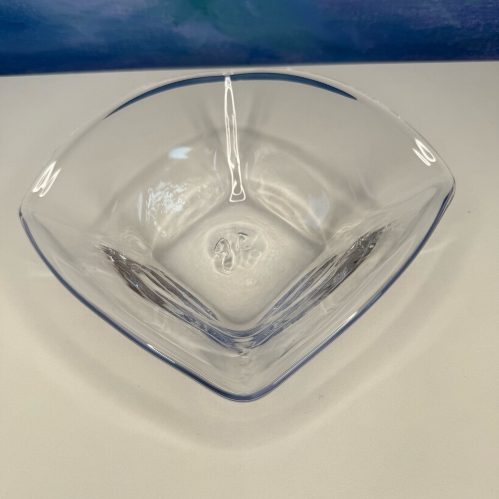 Simon Pearce Woodbury Bowl Signed Hand Blown Glass Square Small Dish Clear 6”
